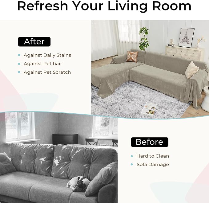 CAPALOCA Sectional Couch Covers, 2 Pieces Chenille Sofa Cover L Shaped Couch - Image 5