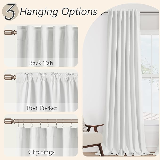 Guken White 100% Blackout Linen Curtains 42 Inch Wide by 72 Inch 2 Panels Set - Image 6