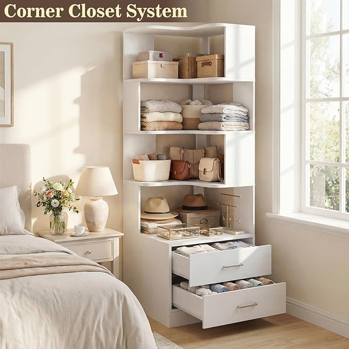 Armocity Corner Bookshelf with Drawers, 7 Tier Corner Book Shelf Display - Image 8