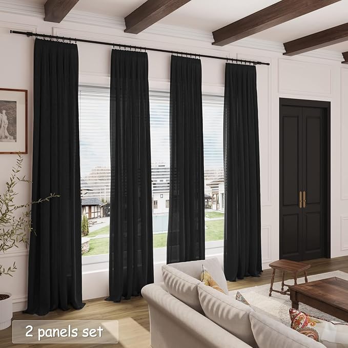 Nanspring Black Semi Sheer Linen Curtains 72 inch Length - Image 7
