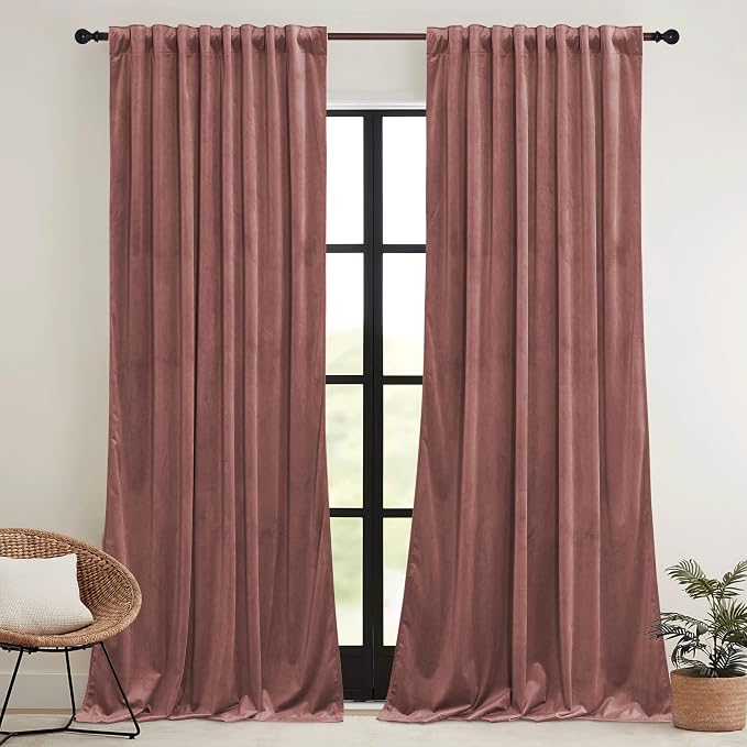 RYB HOME Dusty Pink Velvet Curtains 108 inch, Darkening Window Curtains - Image 2