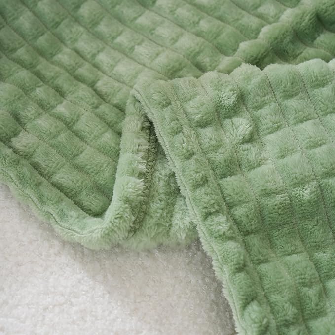 Puncuntex Flannel Fleece Throw Blanket Sage Green 108"×90", Super Soft Plush - Image 3