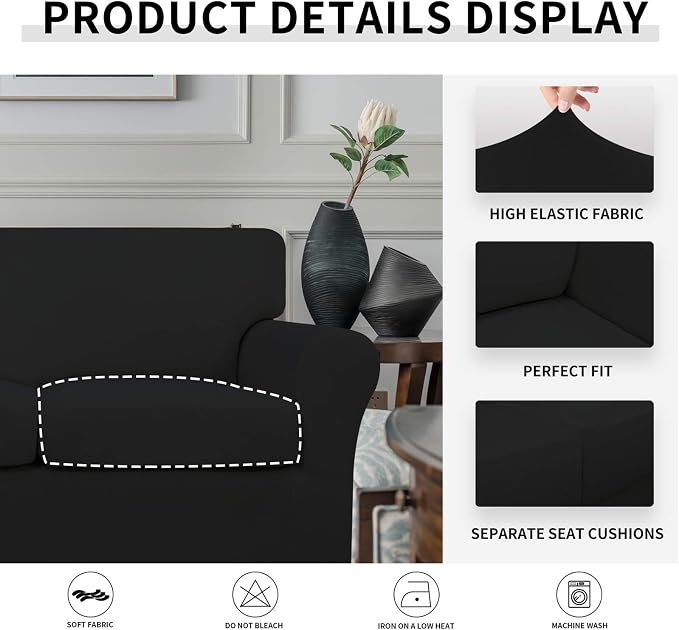 Easy-Going Oversized 3 Pieces Stretch Fleece Soft Loveseat Couch Cover - Image 6