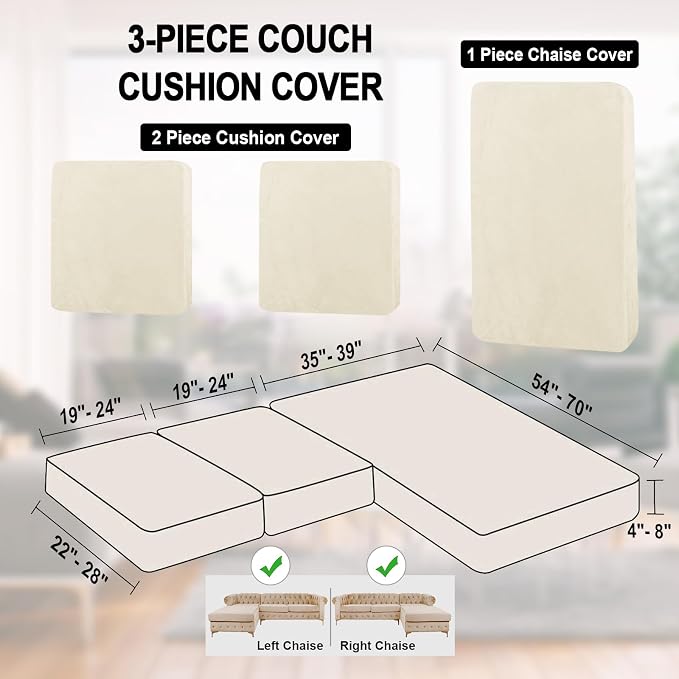NAISI Sectional Couch Cover 3 Pieces Velvet Separate Couch Cushion Covers L - Image 6