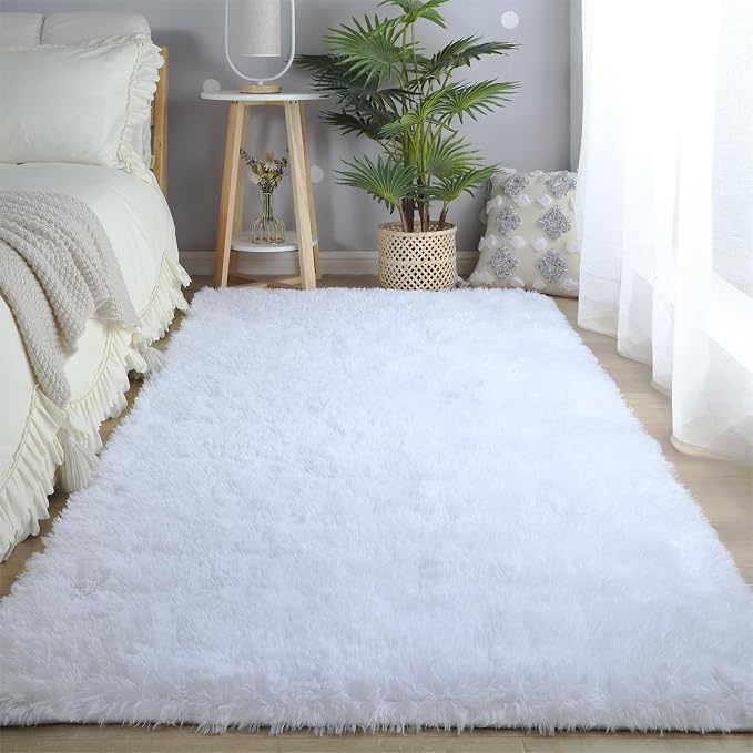 White Rug 5x8 for Living Room: White Fluffy Area Rugs for Bedroom-White Shag - Image 4