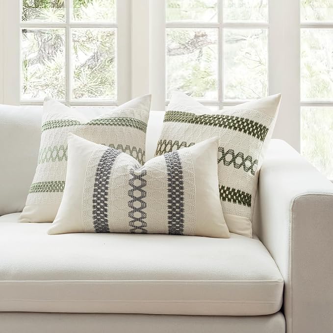MIULEE Set of 2 Gray Boho Decorative Pillow Covers 18x18 Inch Farmhouse Rustic - Image 3