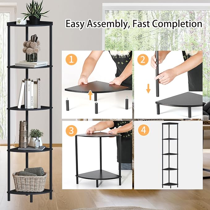 SUNMORY 5 Tier Corner Shelf Stand, Industrial 65" Corner Shelves Display Shelf - Image 7