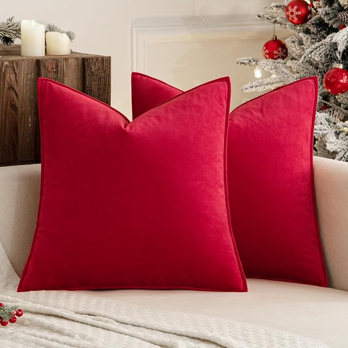 MIULEE Red Velvet Throw Pillow Covers 18x18 Soft Decorative Solid Square by MIULEE