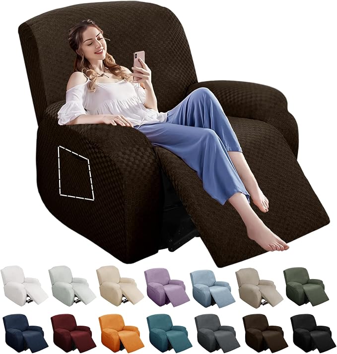 YEMYHOM 4 Pieces Stretch Recliner Slipcover Latest Jacquard Recliner Chair Cover by YEMYHOM