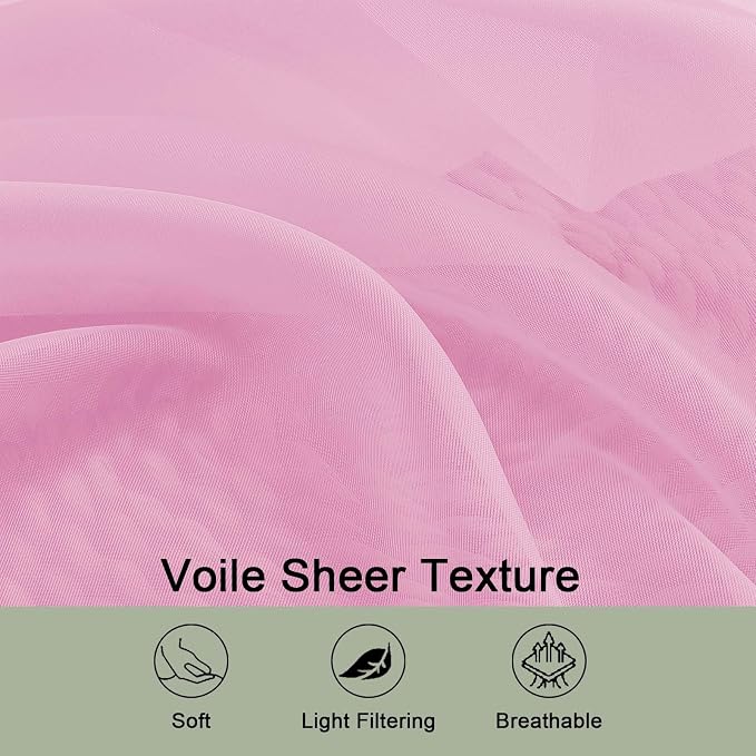 OWENIE Sheer Curtains 84 Inches Long 2 Panels Set, Sheer Pink Curtains - Image 5