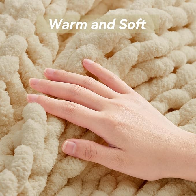 Negwoo Chunky Knit Throw Blanket, Handmade Oatmeal Crochet Big Thick Blanket - Image 7