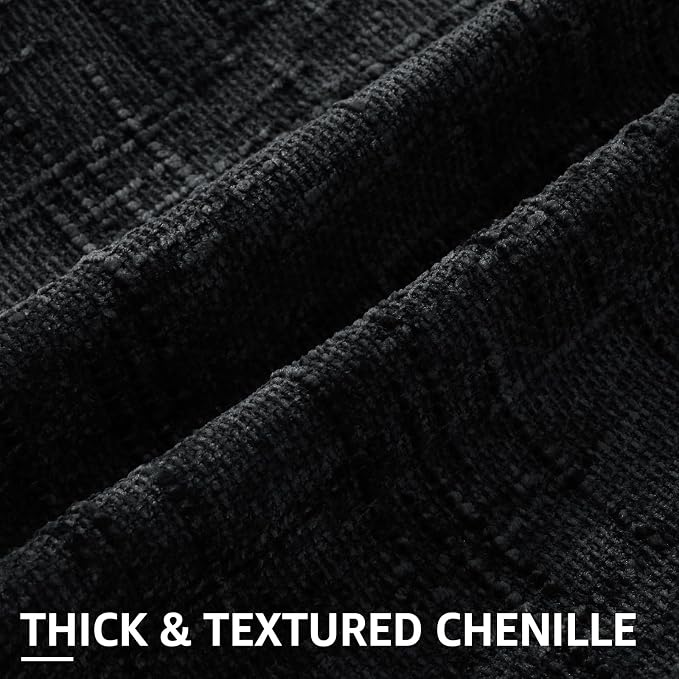 decorUhome Black Chenille Throw Pillow Covers 12x20 Set of 2 Textured Soft Cozy - Image 2