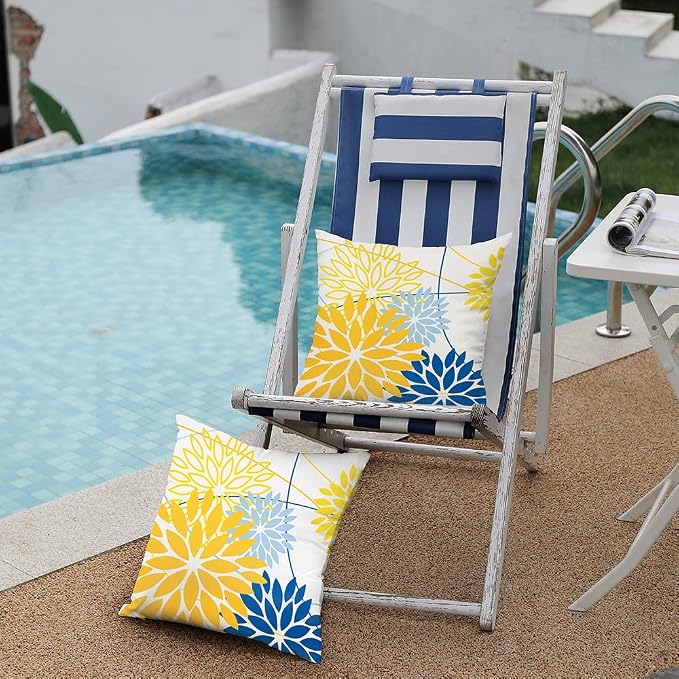 DFXSZ Yellow Blue Outdoor Pillow Cover 18X18 Inch Set of 2 Outdoor Waterproof - Image 4