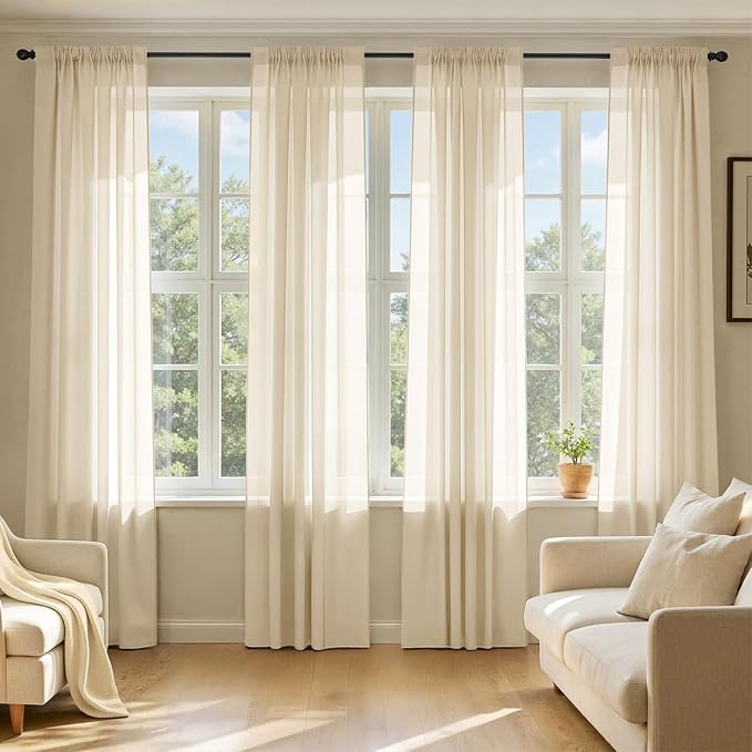 MIULEE Cream Sheer Curtains 90 Inches Long, 4 Panels Set, Light Filtering Rod by MIULEE