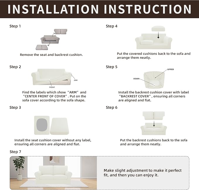 Easy-Going 5 Pieces Stretch Loveseat Cover Washable Loveseat Slipcover Set - Image 7