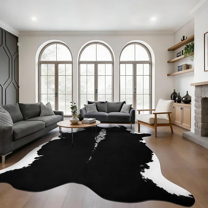 BENRON Premium Cowhide Rug Black, Faux Cow Hide Rugs - Image 3