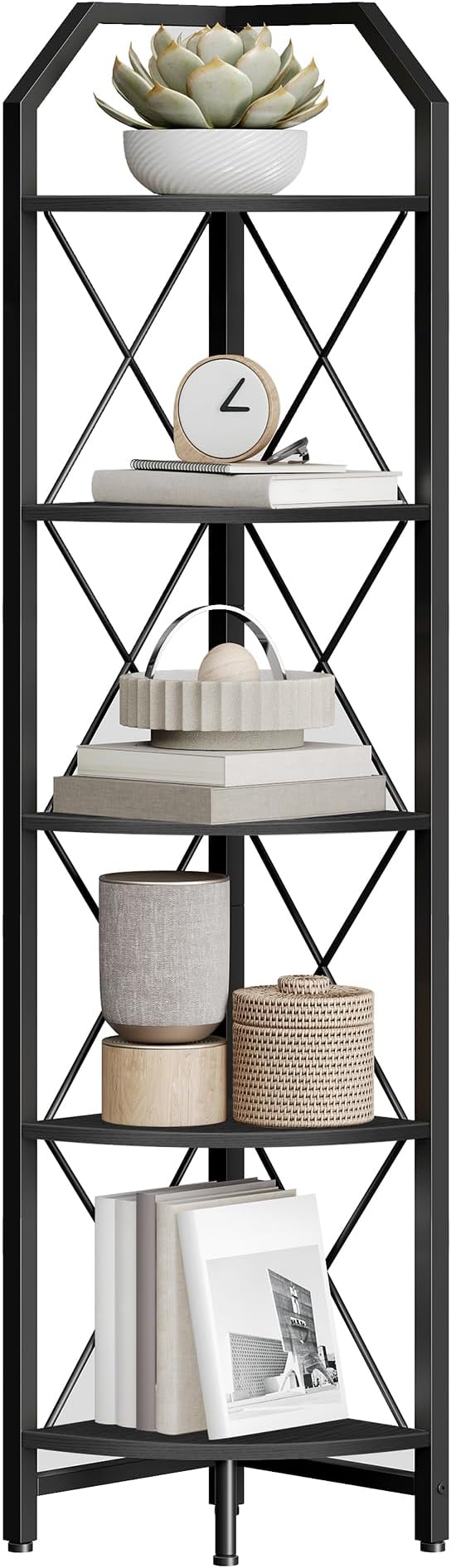 CHOEZON 5-Tier Corner Shelf, Industrial Corner Bookshelf, 59.4" Corner Storage - Image 8