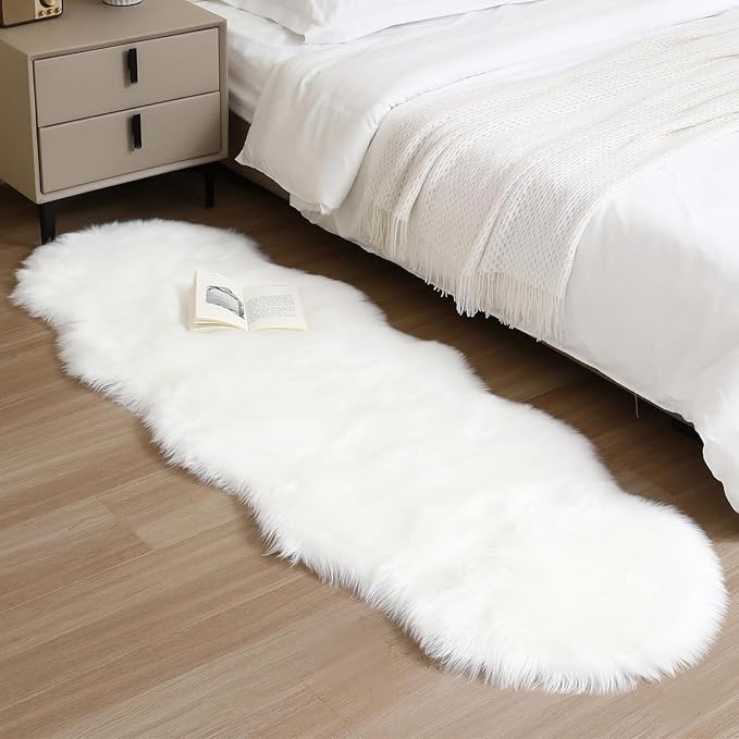 Faux Fur Rug Runner 2x6 ft White - Image 3