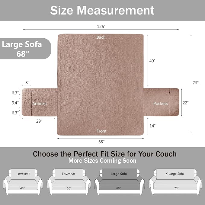 Quilted Sofa Slipcovers with Pockets, Anti-Slip Medallion Designed Couch Covers - Image 7