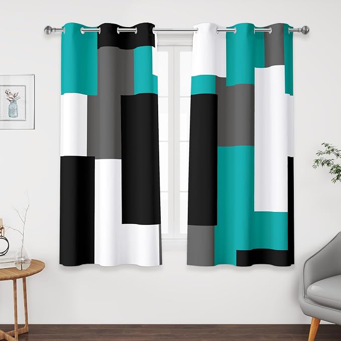 Tyrot Teal/Turquoise 100% Blackout Curtains 45 inch Length 2 Panels Set Black by TyrotHomeDecor