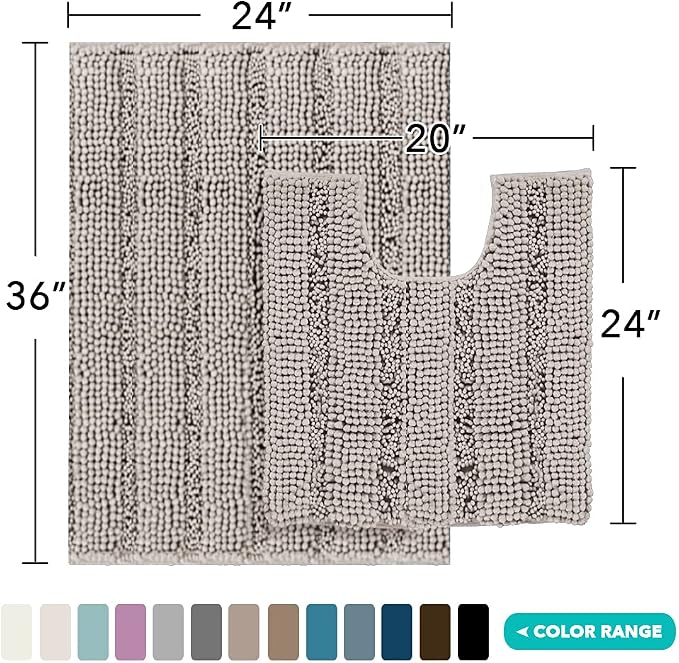 Turquoize Chenille Bathroom Rugs Set Non-Slip Bath Mats - Image 2