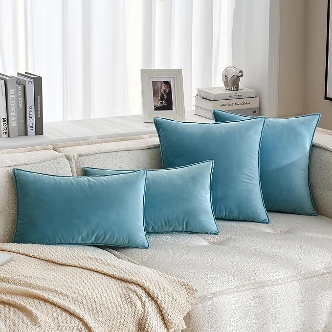 MIULEE Light Blue Velvet Throw Pillow Covers 18x18 Soft Decorative Solid Square - Image 4