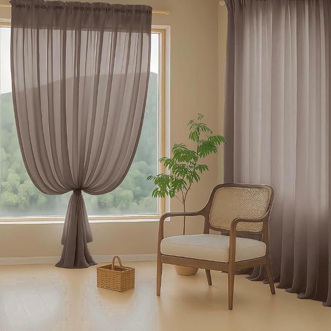 Chocolate Sheer Curtains for Window 96 Inches Long 2 Panels Set, Soft Airy - Image 8