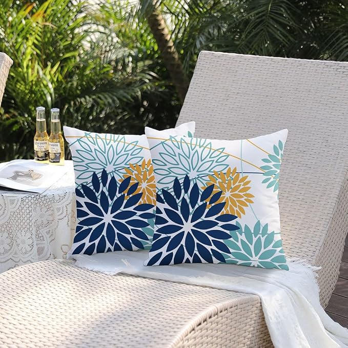 DFXSZ Dark Blue and Light Green Floral Pillow Covers 20x20 Set of 2 Outdoor - Image 5