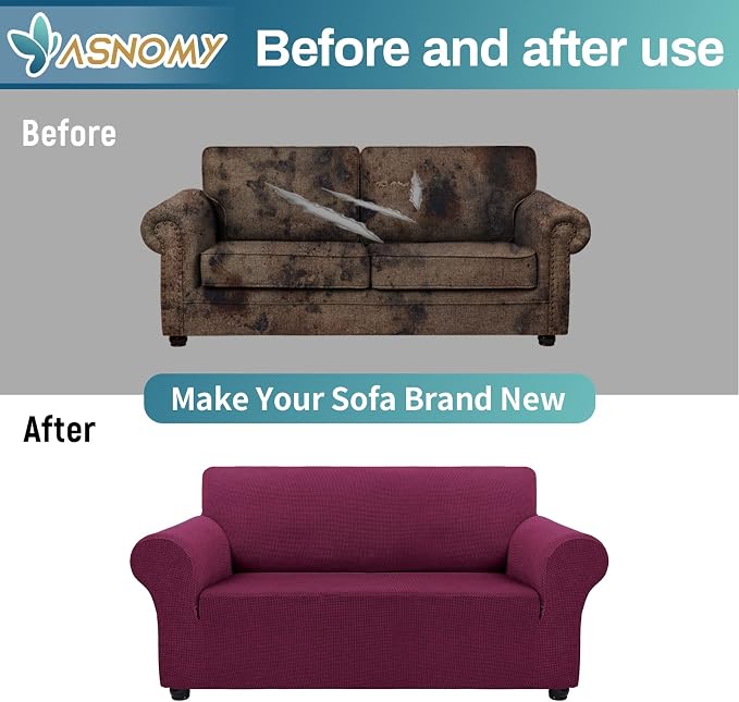 Asnomy Sofa Covers for 2 Cushion Couch Stretch loveseat Covers Slipcovers - Image 7