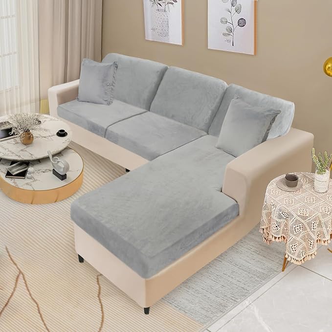 NAISI Sectional Couch Covers 6 Pieces Velvet Couch Cushion Covers L Shape Soft - Image 2