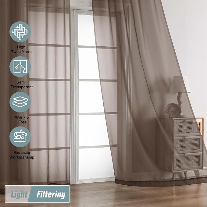 Chocolate Sheer Curtains for Window 96 Inches Long 2 Panels Set, Soft Airy - Image 5