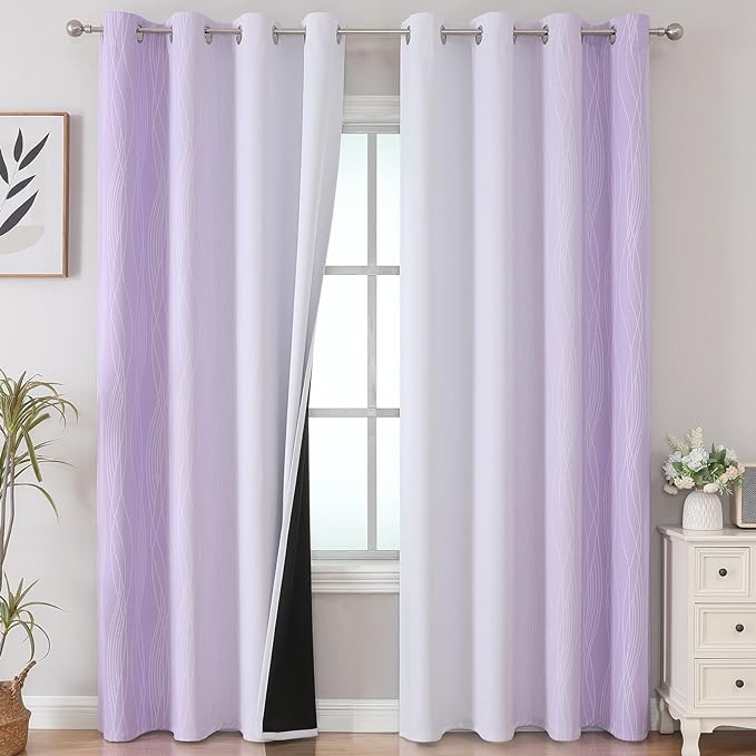 Estelar Textiler Lilac and Greyish White Gradient Blackout Curtains by ESTELARTEXTILER