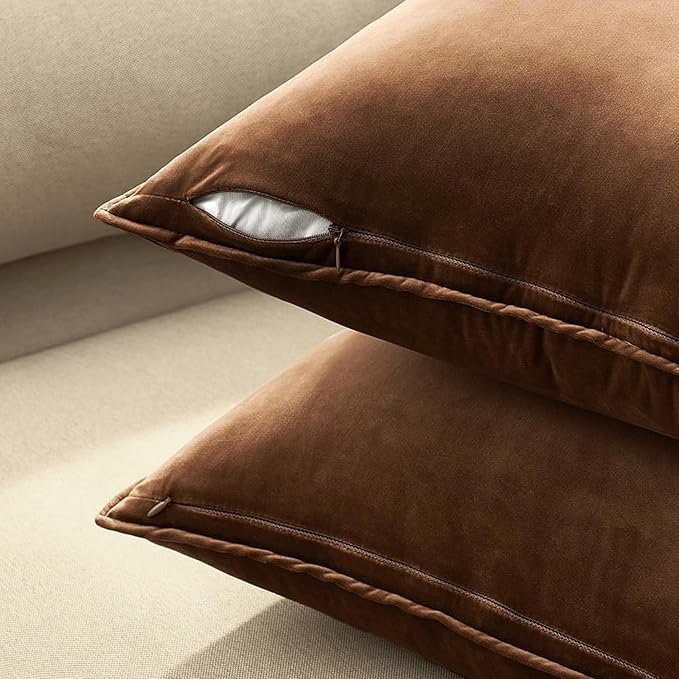 MIULEE Brown Velvet Throw Pillow Covers 24x24 Soft Decorative Solid Square Euro - Image 6