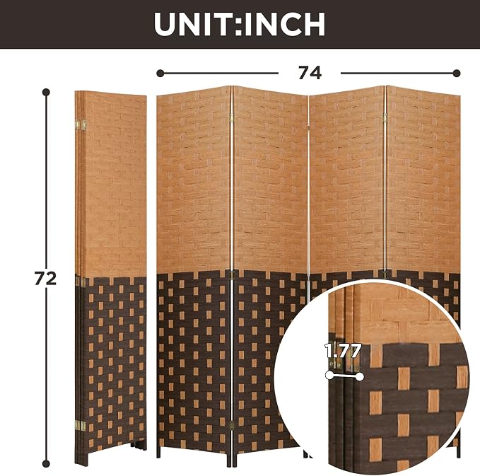Room Divider 6FT Wall Divider 4 Panels Wood Mesh Hand-Woven Design Room Screen - Image 7