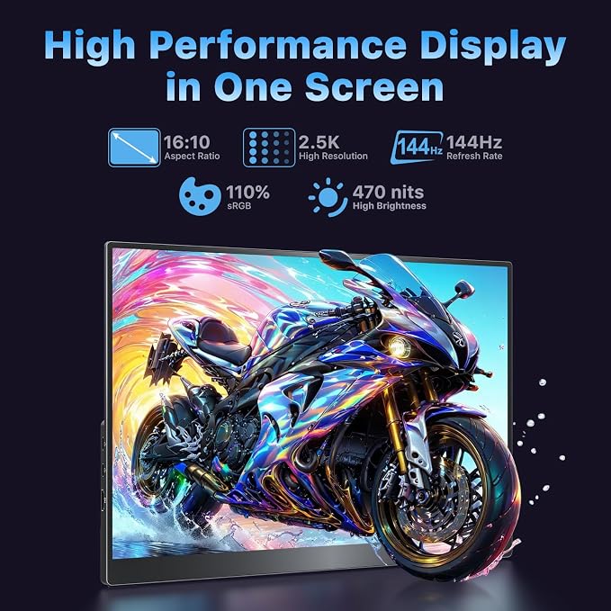 VisionOwl Portable Monitor 16 Inch 2.5K QHD 144Hz 16:10 Second Screen, USB-C - Image 2