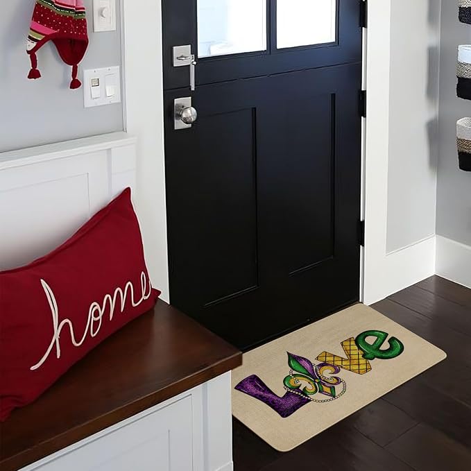 Mardi Gras Door Mat, Fleur De Lis Love Indoor Outdoor Non-Slip Doormat - Image 4