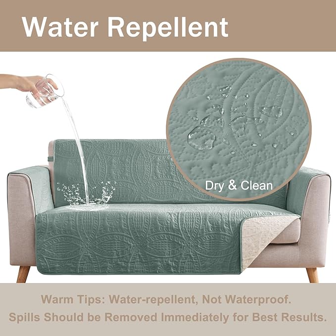 Sage Blue Loveseat Covers for 2 Cushion Couch, Water Repellent Slip Covers for - Image 3