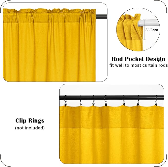 FRAMICS Farmhouse Valance Curtains, Boho Cotton Linen Kitchen Valance, Rod - Image 6