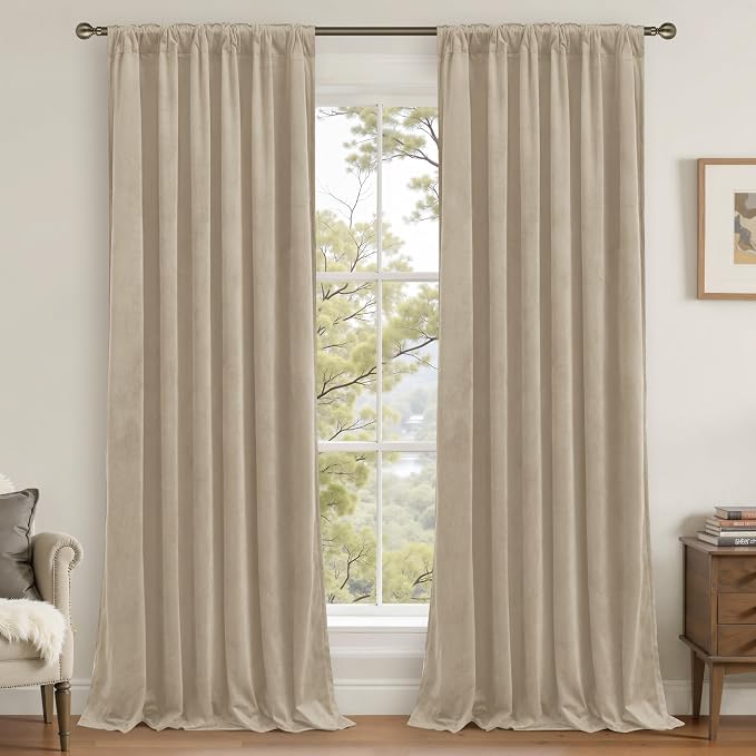 LAMIT Taupe 90 Inch Velvet Curtains - Image 2