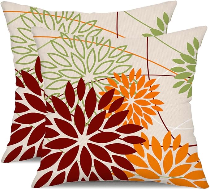 DFXSZ Red Orange Fall Pillow Cover 18X18 Inch Set of 2 Outdoor Waterproof by DFXSZ