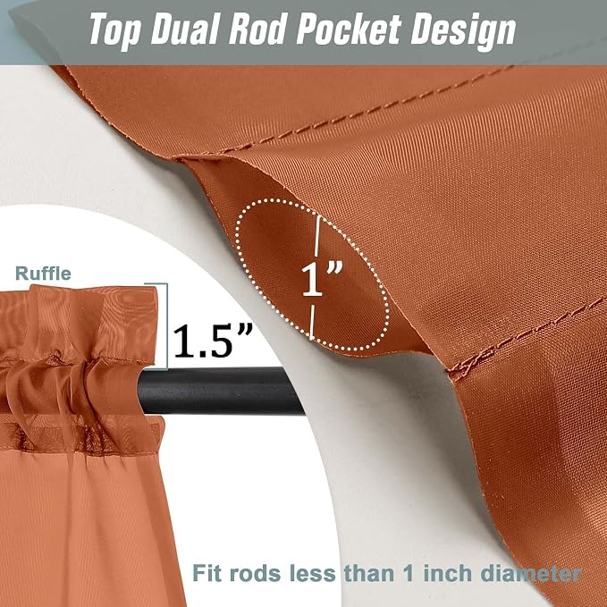 Orange Small Sheer Curtains 2 Panels Set, Kitchen Curtains 36 Inch Length - Image 3