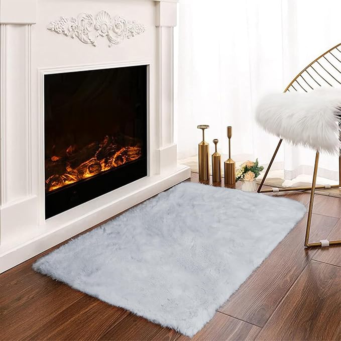 Latepis Small Grey 2x3 Fluffy Rug Washable Rugs Faux Rabbit Fur Shag Gray Rugs by Latepis