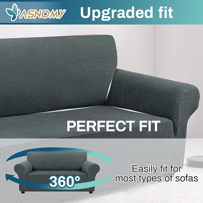 Asnomy Sofa Covers for 2 Cushion Couch Stretch loveseat Covers Slipcovers - Image 5