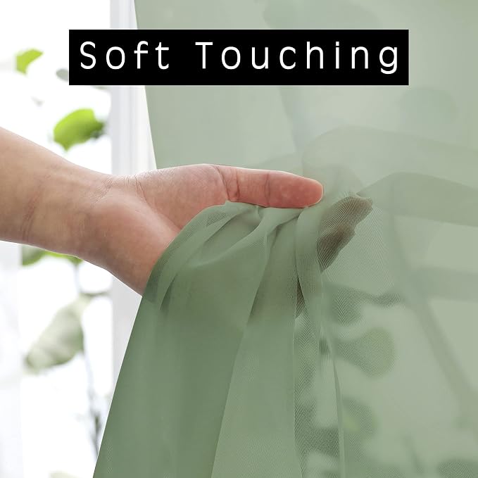 OVZME 2 Panels Window Sage Green Sheer Curtains 42" x 45" Inches - Image 2