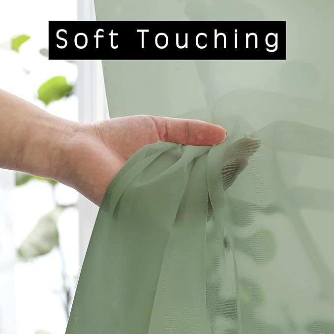 OWENIE Sheer Curtains, Sage Green Sheer Curtains 63 inch Length 2 Panels Set - Image 3