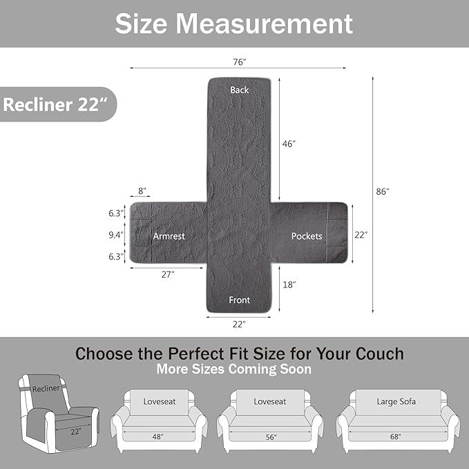 Quilted Recliner Chair Covers, Water-Repellent Recliner Slipcovers, Lazy Boy - Image 6