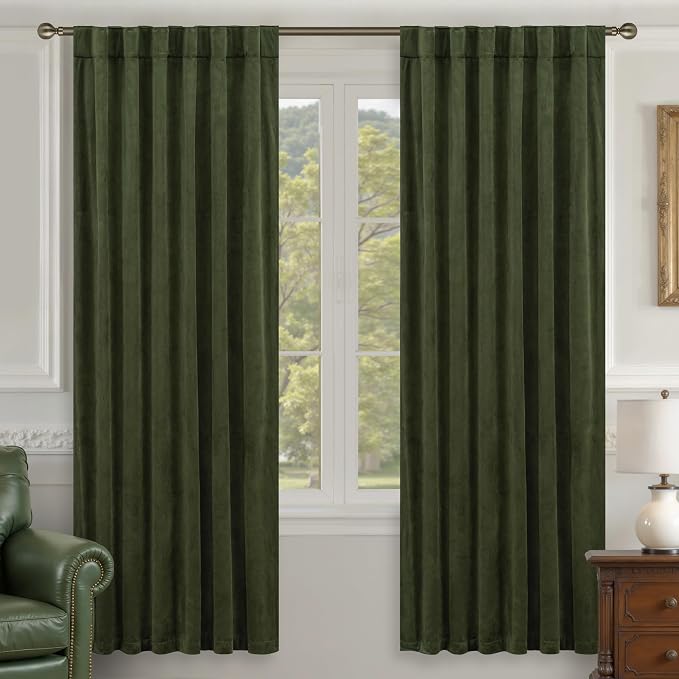 LAMIT Olive Green Velvet Curtains 72 Inch by LAMIT
