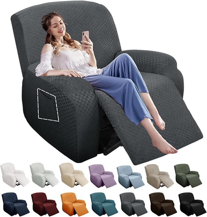 YEMYHOM 4 Pieces Stretch Recliner Slipcover Latest Jacquard Recliner Chair Cover by YEMYHOM