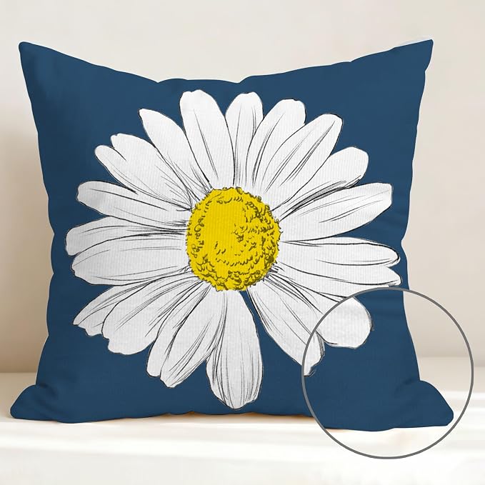 Hexagram Spring Summer Pillow Covers 16x16 Set of 4, Outdoor Floral Daisy - Image 3