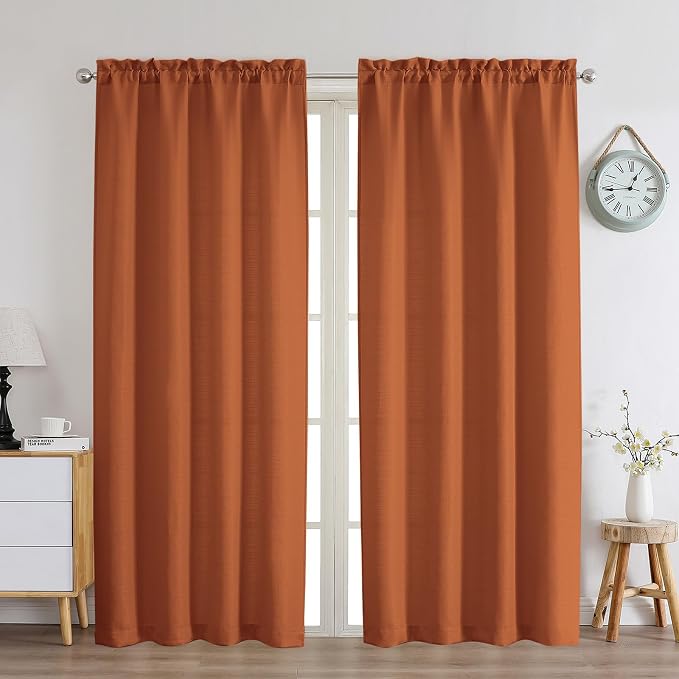 Chyhomenyc Orange Curtains 72 Inch Length 2 Panels Set, Faux Linen Textured by Chyhomenyc